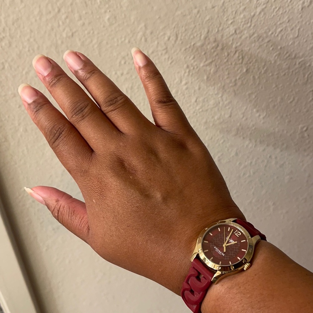 Burgundy & gold, Coach watch.